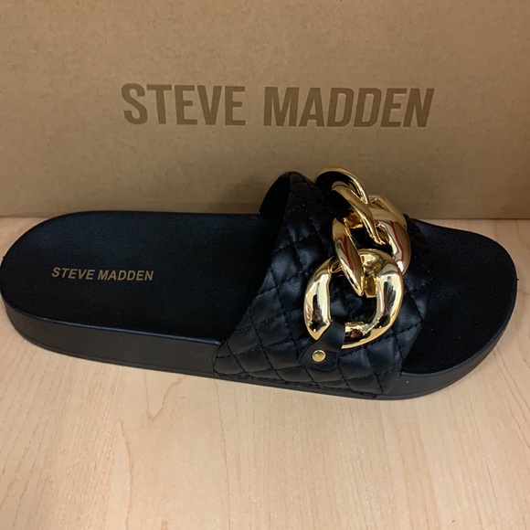 Steve Madden Zoray Golden Chain Link Slide Sandals - Picture 4 of 8